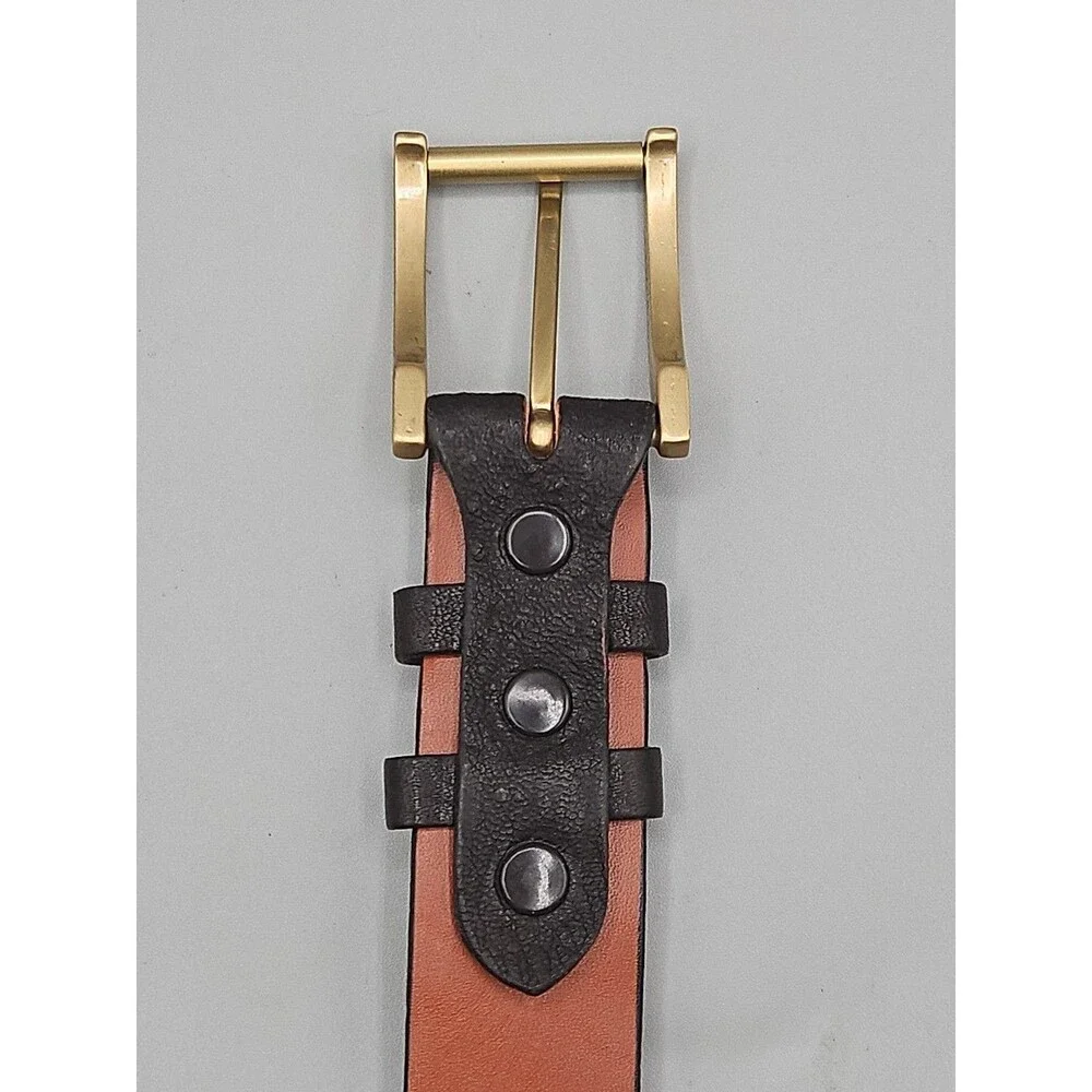 Elk Skin Brown Crescent Leather Belt Size 40 USA Handmade Brass Buckle 1-3/8